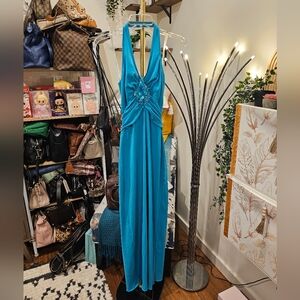 Vintage Elegant Blue Halter Dress